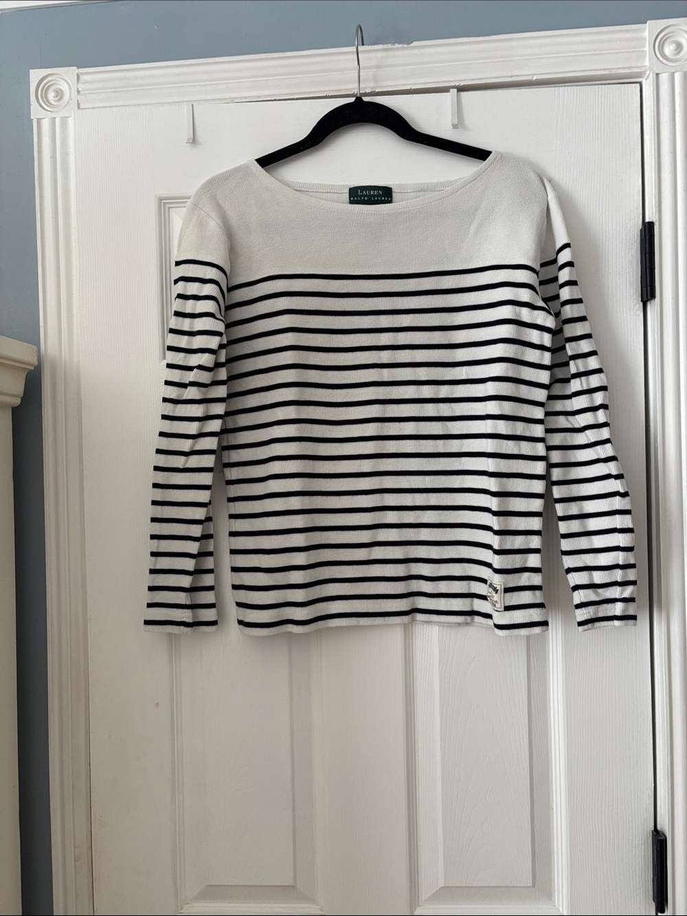 Lauren Ralph Lauren Cream & Black Striped Boatneck Sweater